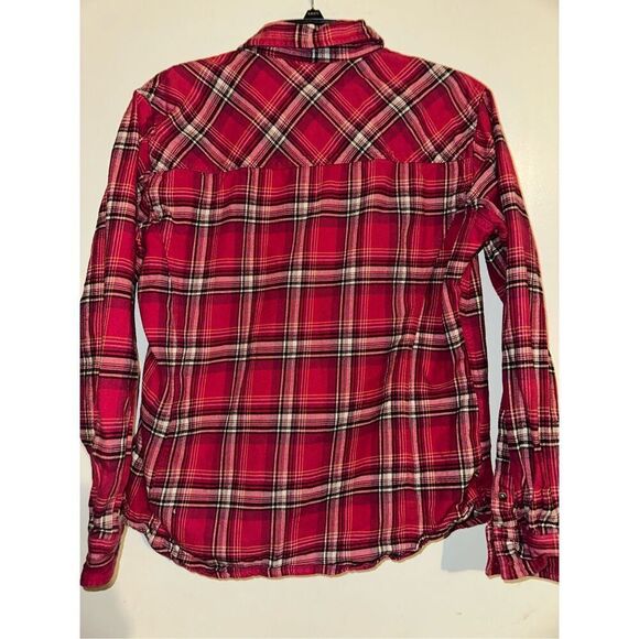 Carhartt Womens Size Large 12/14 Red Plaid Flannel 2 Pockets Long Sleeve Shirt - Picture 3 of 4